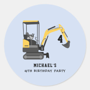 Excavator Construction Any Age Birthday Classic Round Sticker