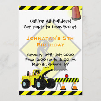 Excavator Construction Birthday Invitation