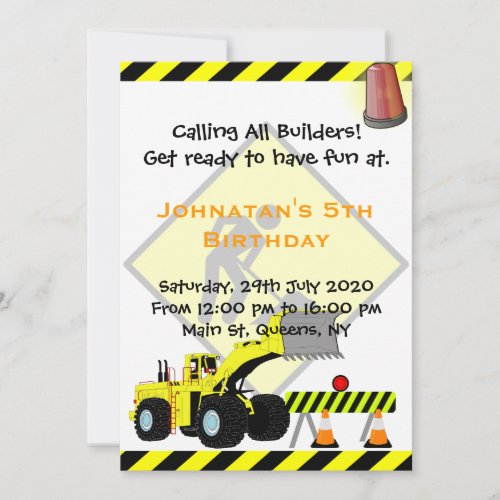 Excavator Construction Birthday Invitation