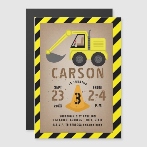 Excavator Construction Birthday Magnetic Invitation