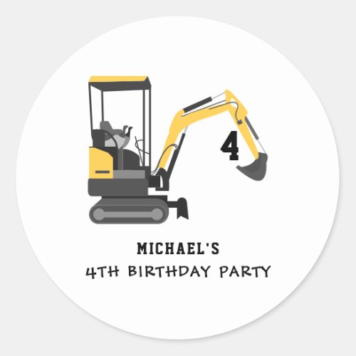 Excavator Construction Builder 5th Birthday Classic Round Sticker