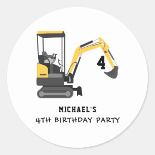 Excavator Construction Builder 5th Birthday Classic Round Sticker