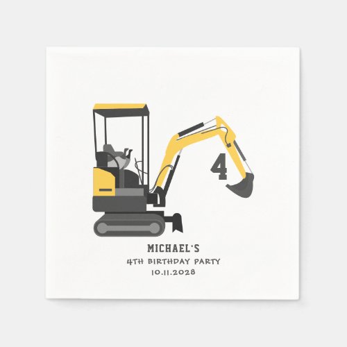 Excavator Construction Builder Any Age Birthday Napkins