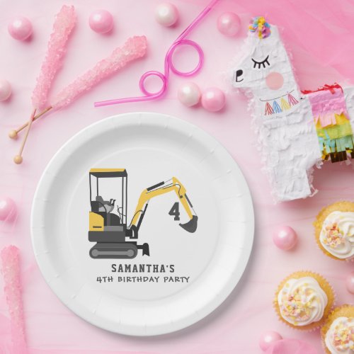 Excavator Construction Builder Any Age Birthday Paper Plates