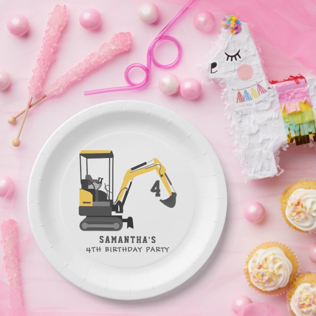 Excavator Construction Builder Any Age Birthday Paper Plates (Party)