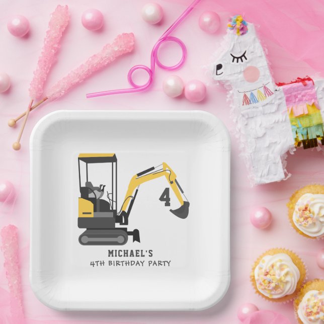 Excavator Construction Builder Any Age Birthday Paper Plates (Party)
