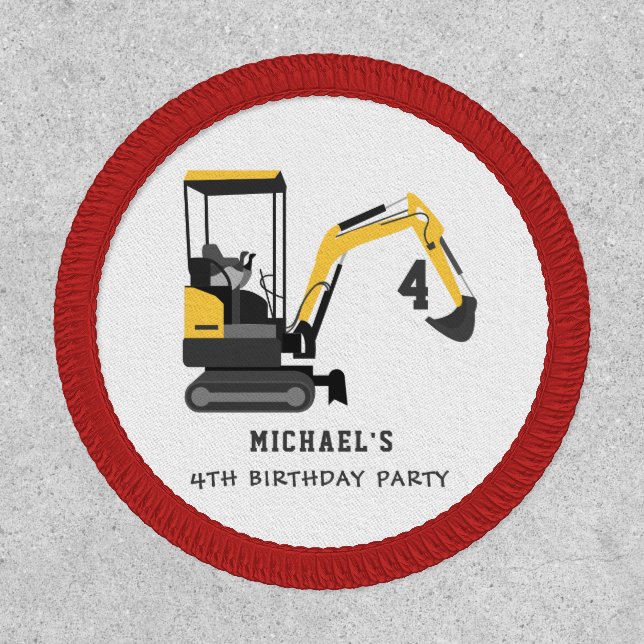 Excavator Construction Builder Any Age Birthday Patch (Front)