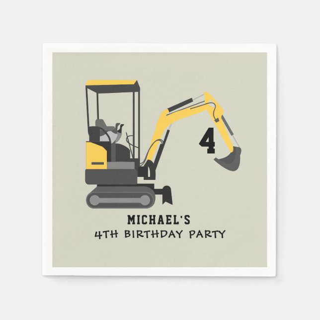 Excavator Construction Builder Birthday Party Napkins (Front)