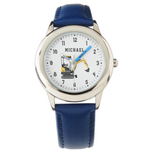 Excavator Construction Builder Boys Custom Name Watch