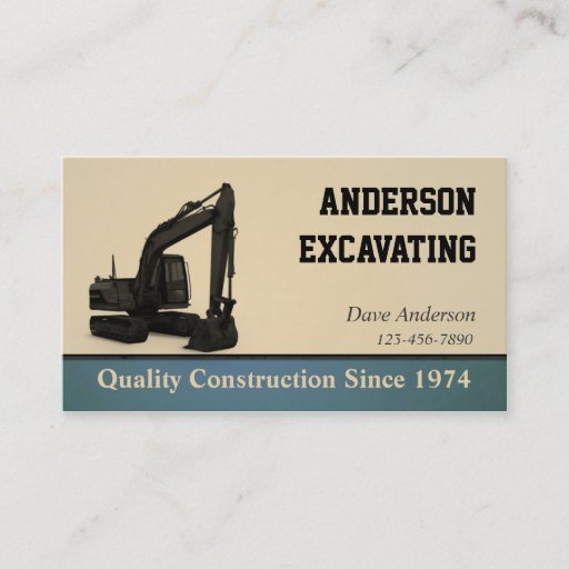 Customizable Excavator Construction Business Cards