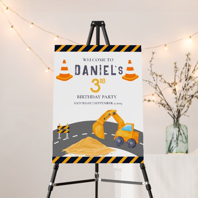 Excavator Construction Cone Kids Birthday Welcome Foam Board (In Situ (Stand))