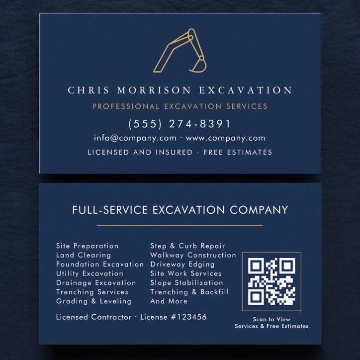 Excavator Construction Contractor QR Code Business Card