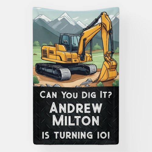 Excavator Construction Equipment Digger Birthday  Banner