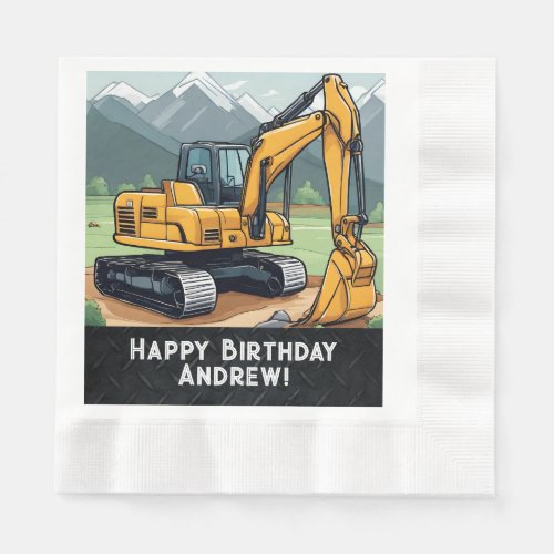 Excavator Construction Equipment Digger Birthday  Napkins