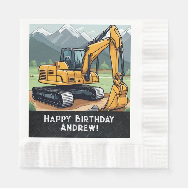 Excavator Construction Equipment Digger Birthday  Napkins (Front)