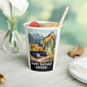 Excavator Construction Equipment Digger Birthday Paper Cups