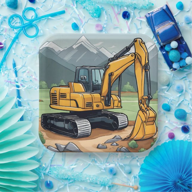 Excavator Construction Equipment Digger Birthday  Paper Plates (Party)