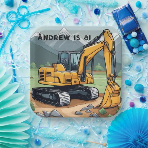 Excavator Construction Equipment Digger Birthday  Paper Plates