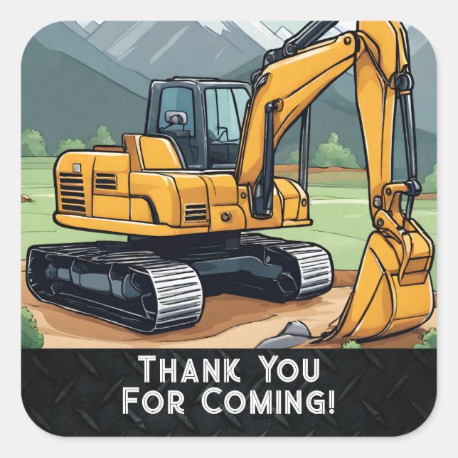 Excavator Construction Equipment Digger Birthday  Square Sticker (Front)