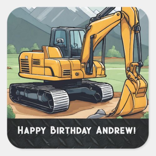 Excavator Construction Equipment Digger Birthday  Square Sticker