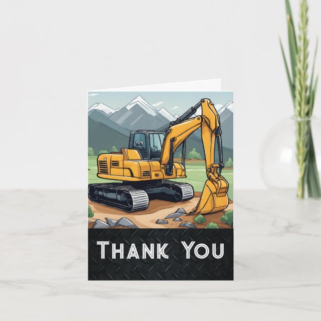 Excavator Construction Equipment Digger Birthday  Thank You Card (Front)