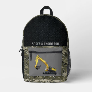 Excavator Construction Equipment Name Printed Backpack