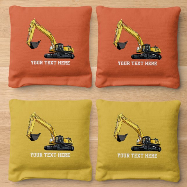 Excavator Construction Heavy Equipment Fun Men Cornhole Bags (Wood)