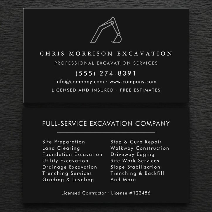 Excavator Construction Operator Company Business Card