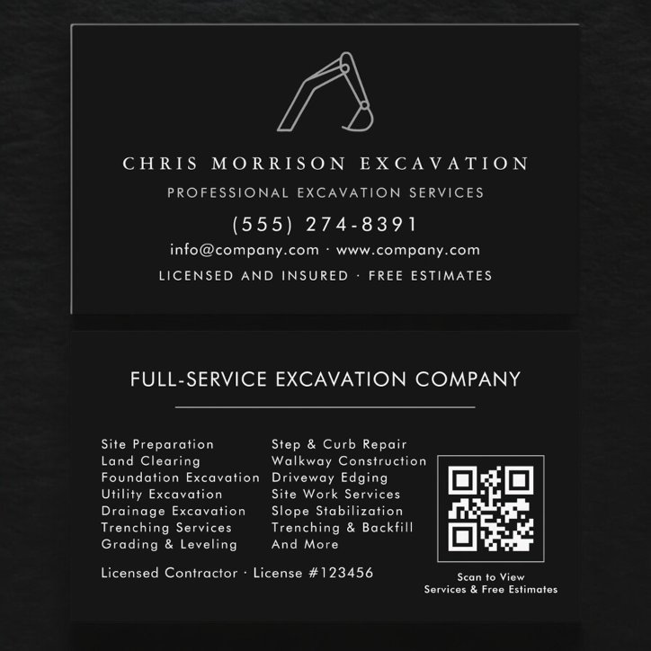 Excavator Construction Operator QR Code Business Card
