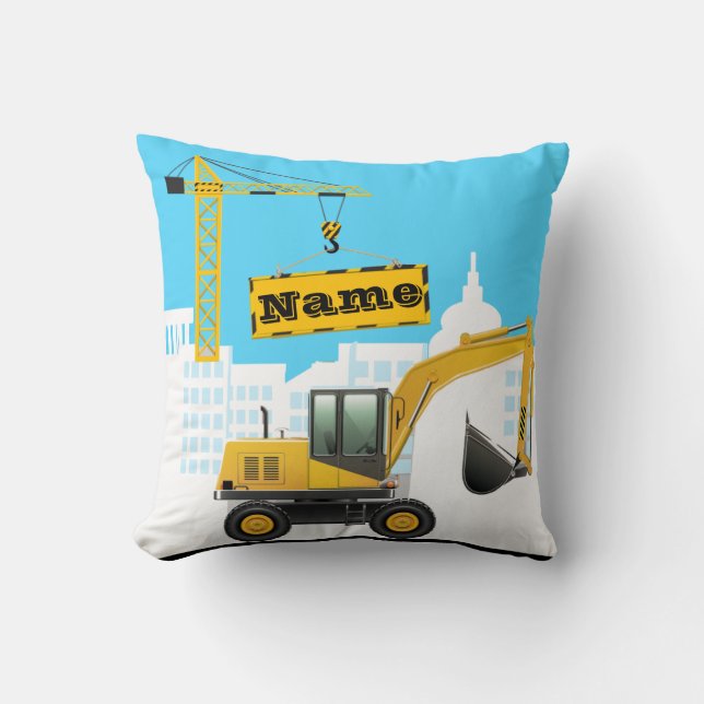 Excavator Construction Personalize Throw Pillow (Front)
