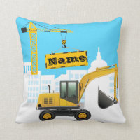 Excavator Construction Personalize Throw Pillow