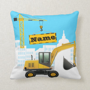 Excavator Construction Personalize Throw Pillow
