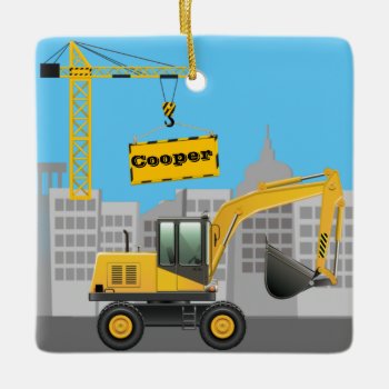 Excavator Construction Site Personalize Name Ceramic Ornament by Lorriscustomart at Zazzle