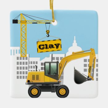 Excavator Construction Site Personalize Name Ceramic Ornament by Lorriscustomart at Zazzle