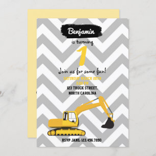 Excavator Construction Truck Birthday Invitation