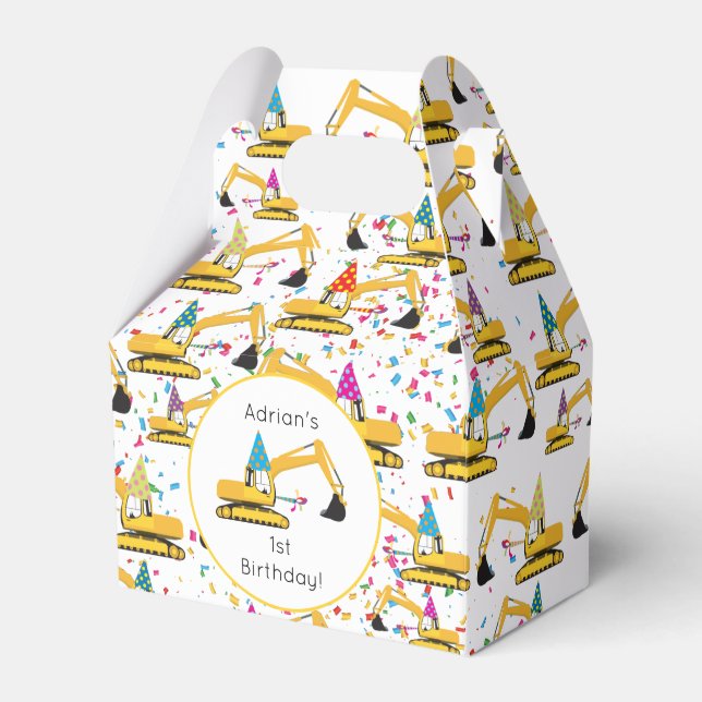 Excavator Construction Truck Birthday Party Favor Boxes (Front Side)