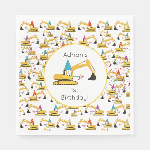 Excavator Construction Truck Birthday Party  Napkins