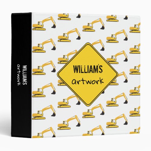 Excavator Construction Truck Boys Artwork Artist  3 Ring Binder