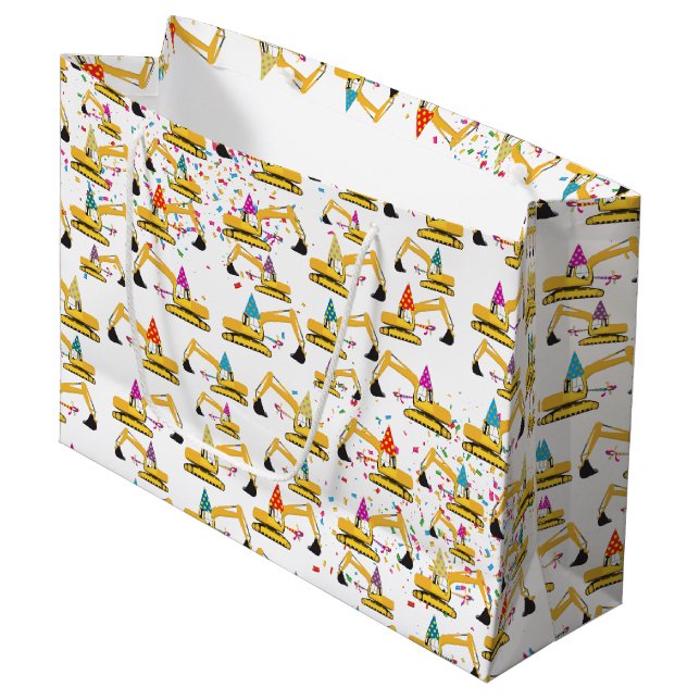 Excavator Construction Truck Party Pattern  Large Gift Bag (Front Angled)