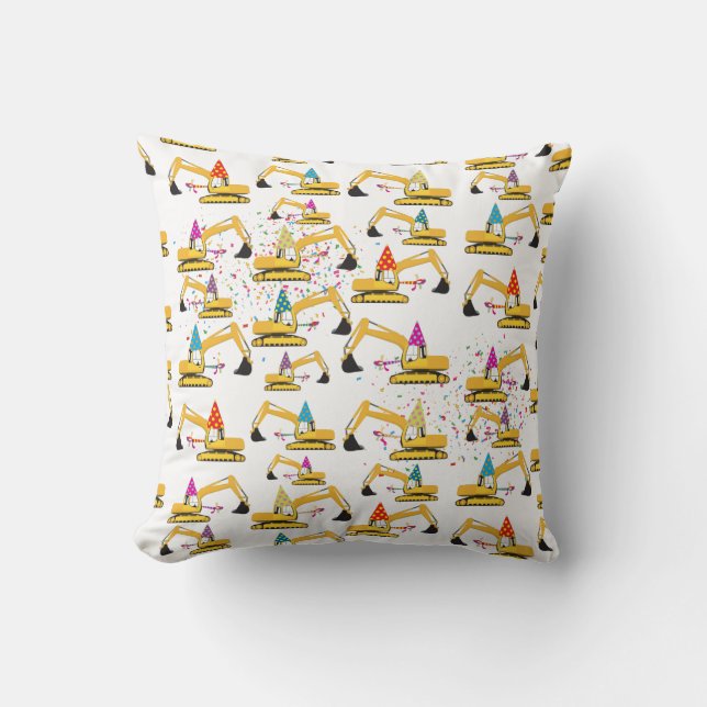 Excavator Construction Truck Party Pattern Throw Pillow (Front)