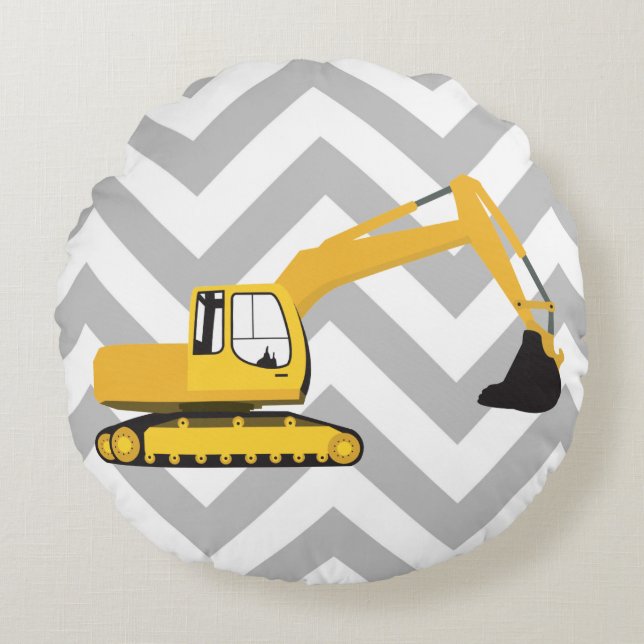 Excavator Construction Truck Round Pillow (Front)