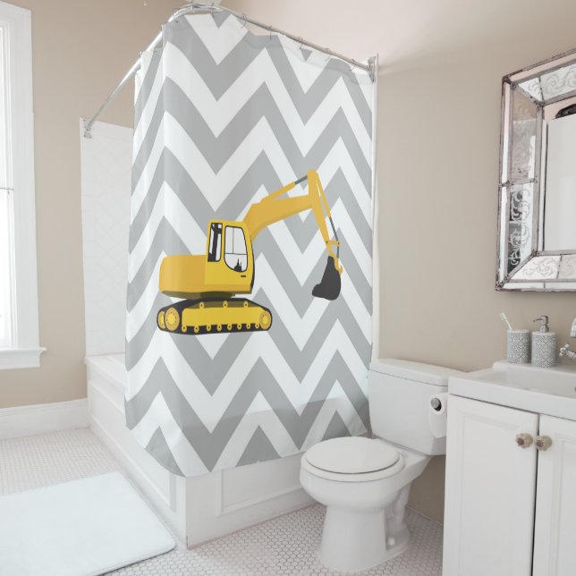 Excavator Construction Truck Shower Curtain (In Situ)