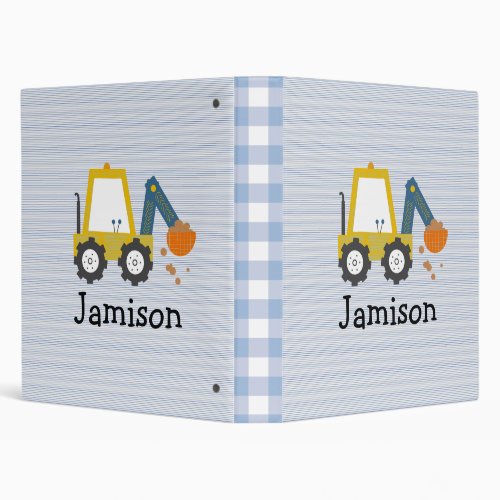 Excavator Construction Truck Striped Notebook 3 Ring Binder