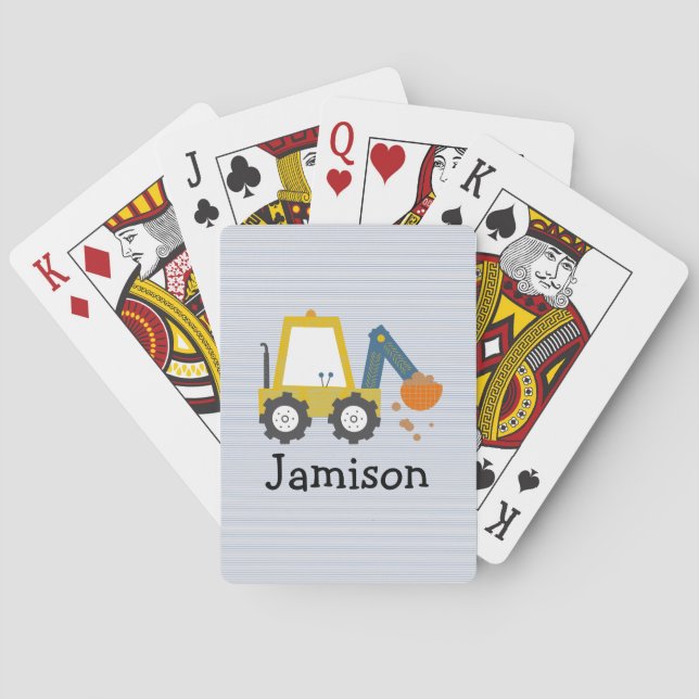 Excavator Construction Truck Striped  Poker Cards (Back)