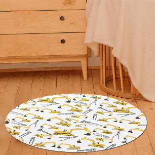 Excavator Construction Trucks and Tools Nursery Rug