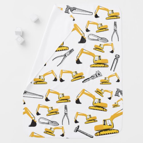 Excavator Construction Trucks and Tools Pattern Baby Blanket