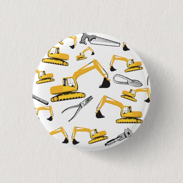 Excavator Construction Trucks and Tools Pattern Button (Front)