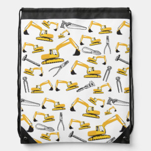 Excavator Construction Trucks and Tools Pattern Drawstring Bag