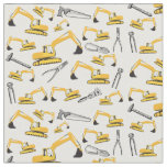Excavator Construction Trucks and Tools Pattern Fabric