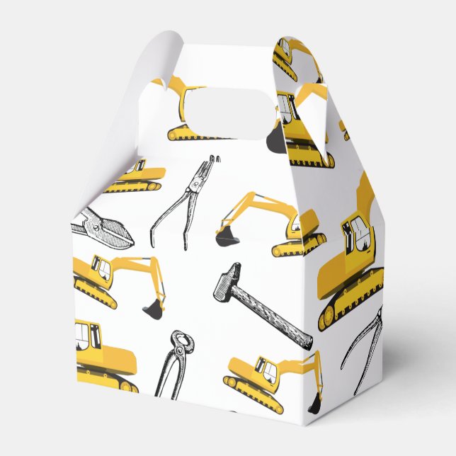 Excavator Construction Trucks and Tools Pattern Favor Boxes (Front Side)